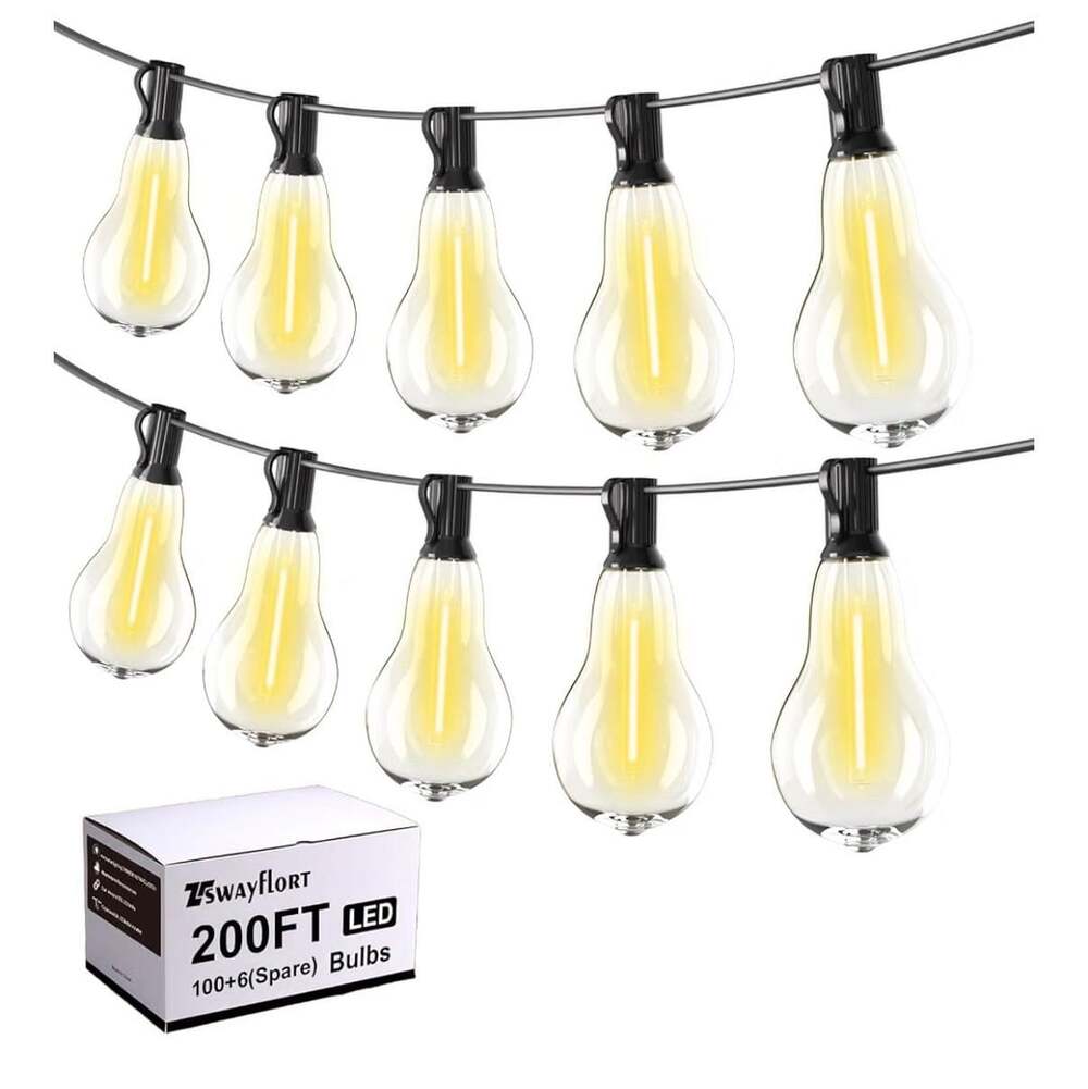 Tswayflort Outdoor LED String Lights 200FT 2200K Warm Yellow Black